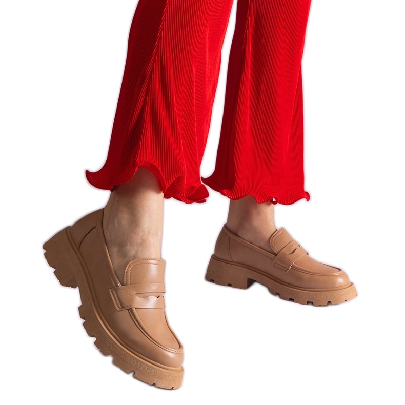 Ciemnobeżowe mokasyny damskie z eko skóry beżowy