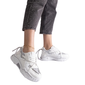 Białe sneakersy damskie z brokatem