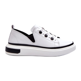 S.Barski Skórzane lakierowane buty sportowe damskie LR535 białe