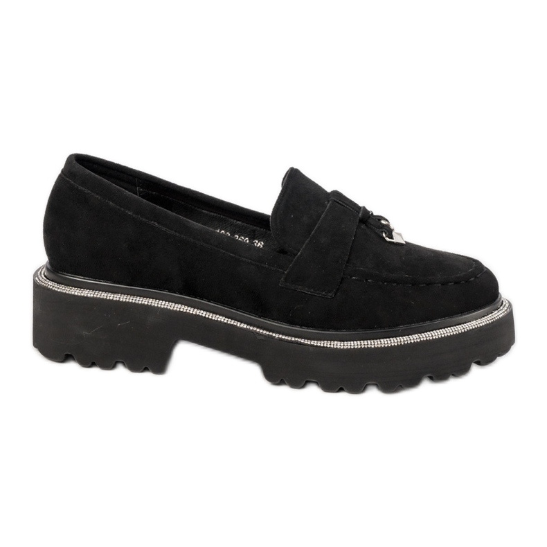 Damskie Mokasyny Zamszowe czarne z cyrkoniami
