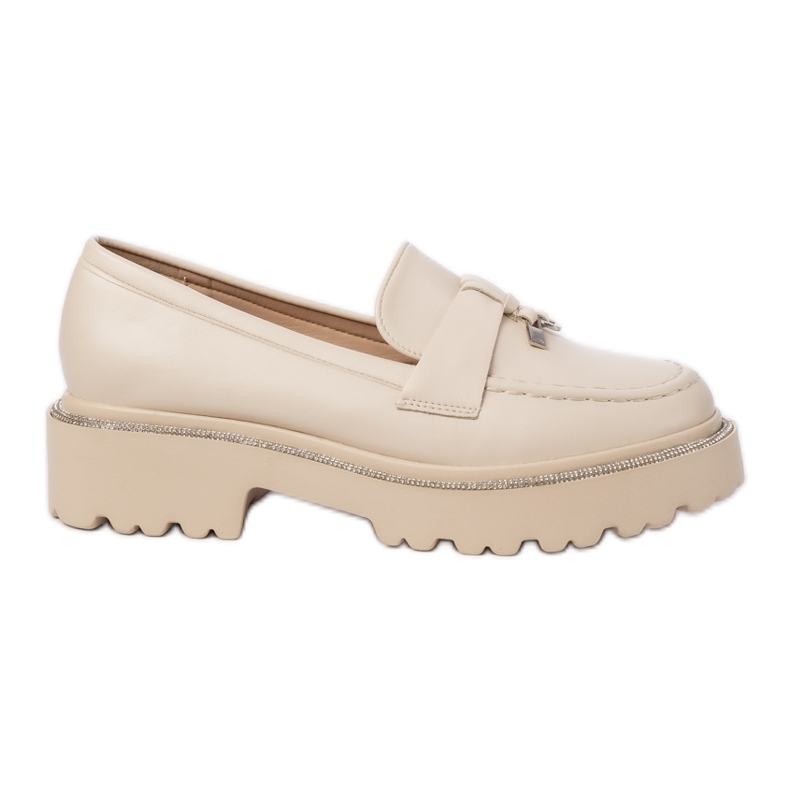 Damskie Mokasyny Eko Skóra beżowe z frędzlami beżowy