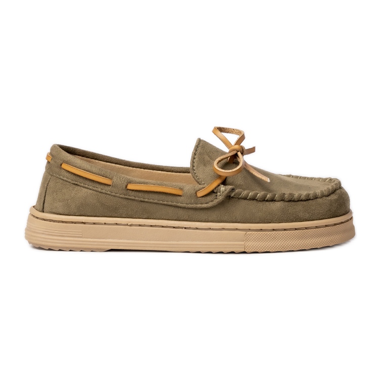 Damskie Mokasyny Zamszowe zielone z kokardką