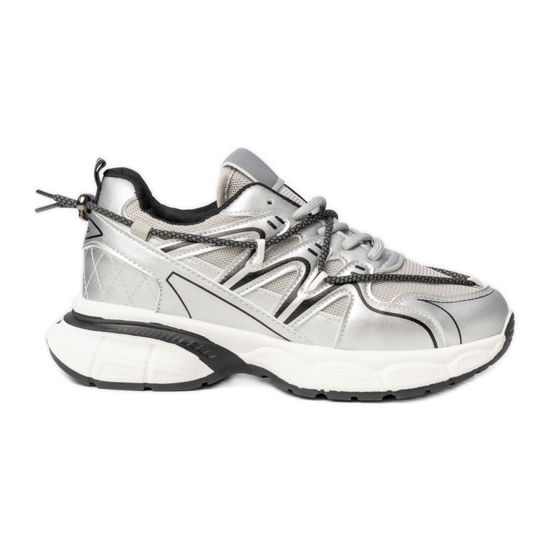 Damskie sneakersy srebrne na platformie srebrny