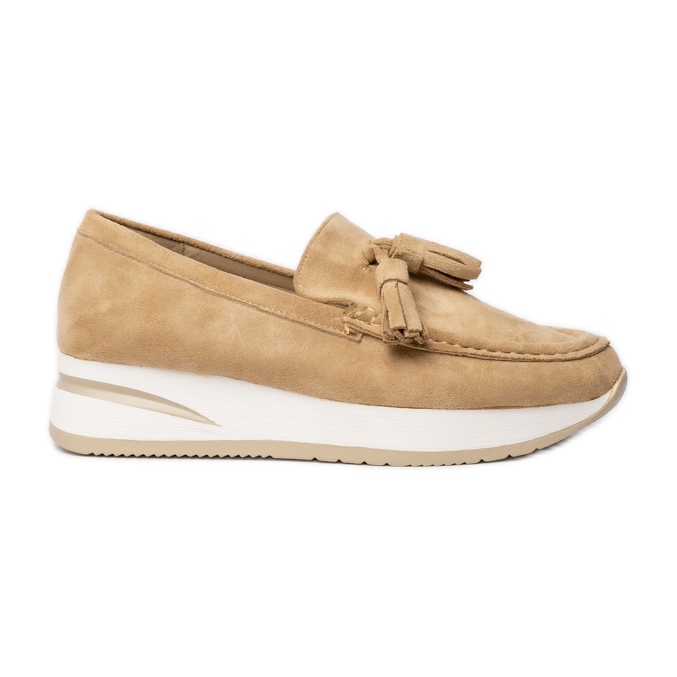 Damskie Mokasyny Z Fędzlami  Beżowe beżowy