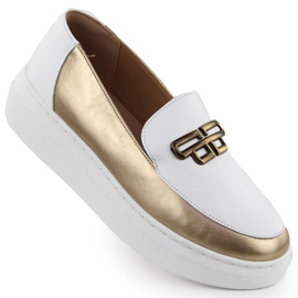 Skórzane półbuty damskie na platformie biało złote T.Sokolski W25-499 białe