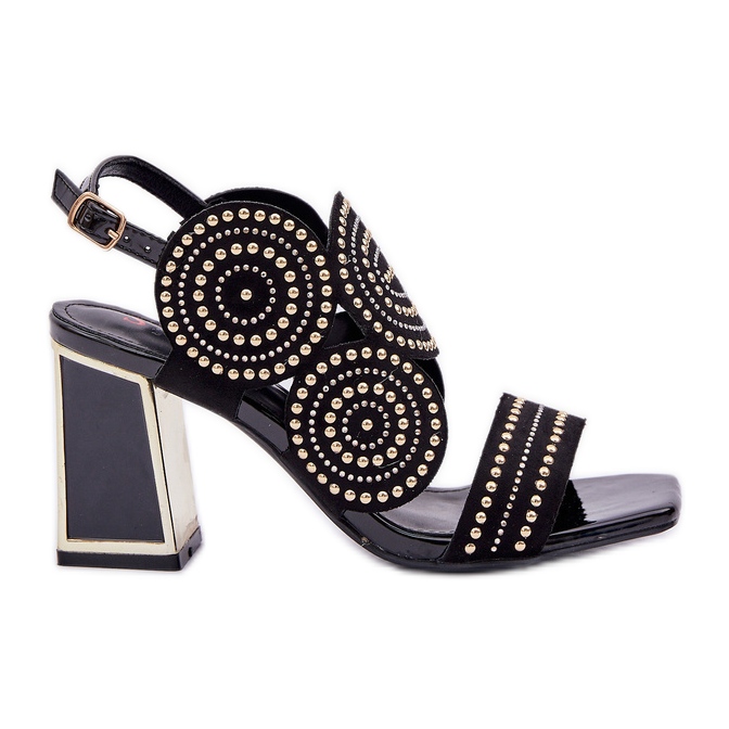 Zdobione Sandały Na Słupku Czarne