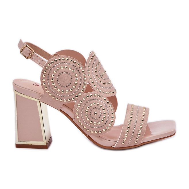 Zdobione Sandały Na Słupku Beżowe beżowy