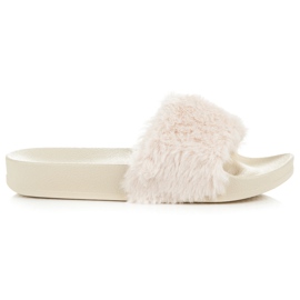 Via Giulia  Kremowe klapki z futerkiem brązowe