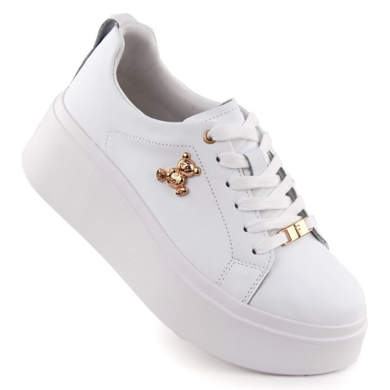 Półbuty na platformie Filippo  PAW593 Białe z misiem