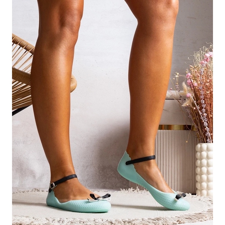 D/GMR Baleriny damskie niebieskie z gumy z kokardą i zapięciem