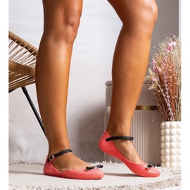 D/GMR Baleriny damskie różowe z gumy z kokardą i zapięciem Heather