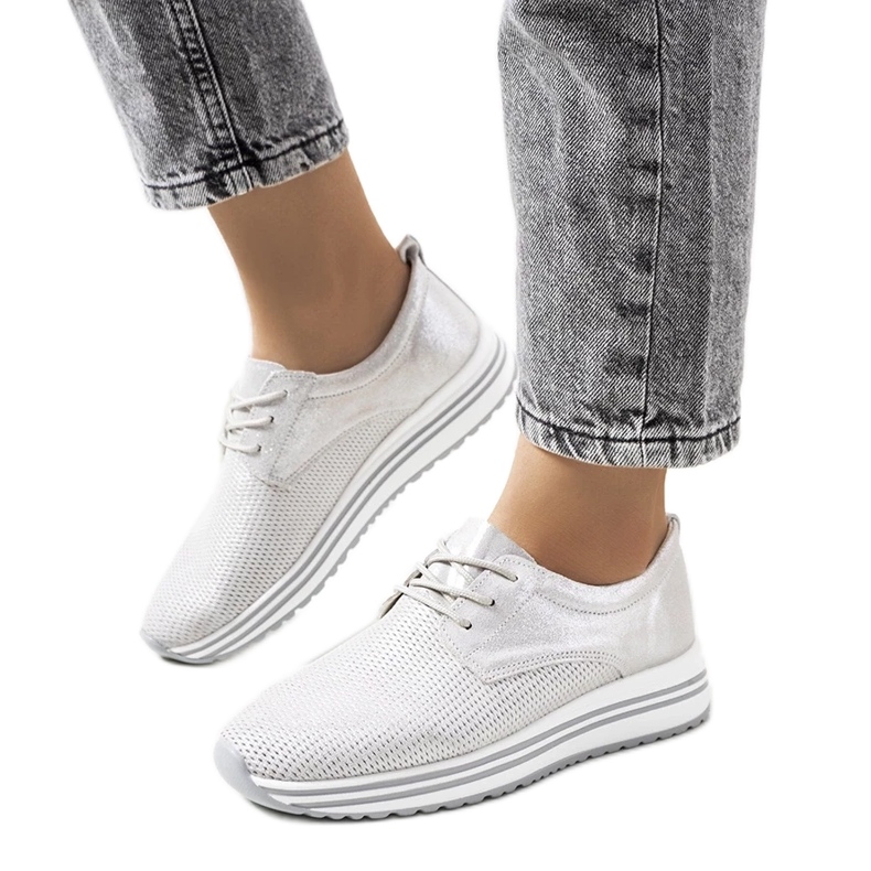 D/GMR Srebrne sneakersy skórzane Serra srebrny