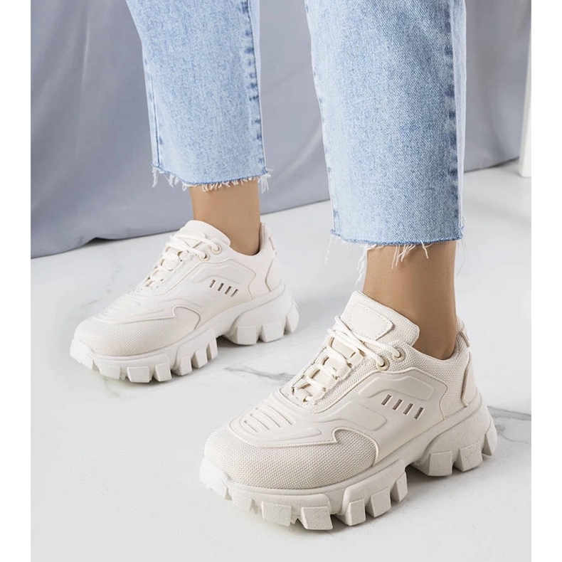 D/GMR Beżowe sneakersy na masywnej podeszwie Inez beżowy