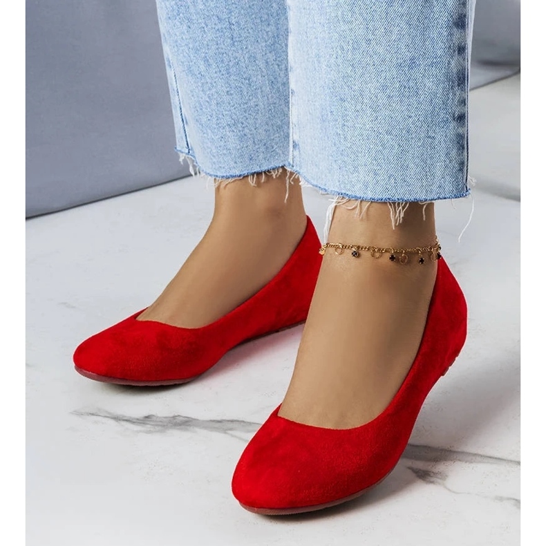 D/GMR Czerwone balerinki na niskim koturnie Sylvia