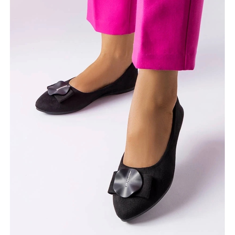 D/GMR Czarne balerinki zdobione cyrkoniami Rémy