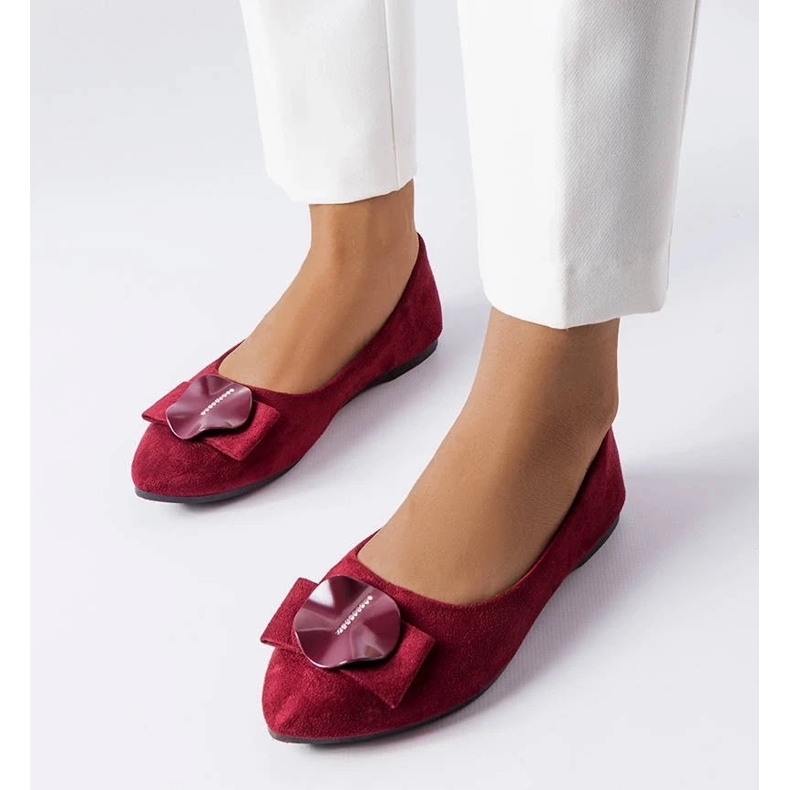 D/GMR Bordowe balerinki zdobione cyrkoniami Rémy czerwone