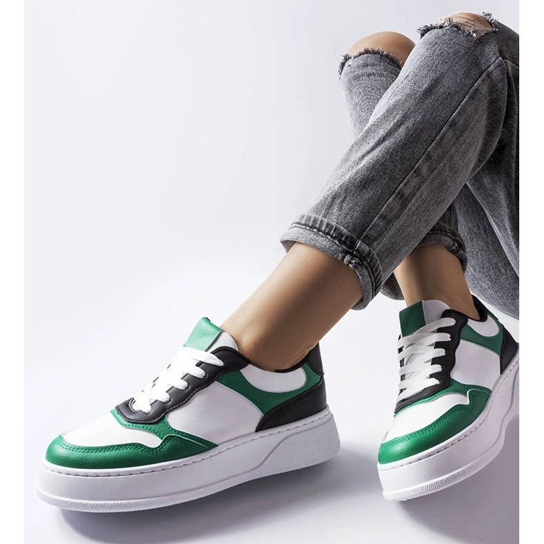 D/GMR Biało-zielone buty na grubszej podeszwie Baron białe