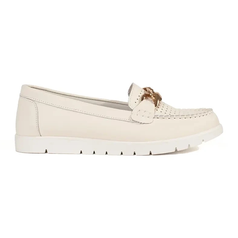 Goodin Skórzane jasnobeżowe mokasyny z łańcuchem na platformie beżowy