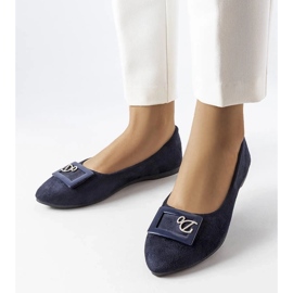 D/GMR Granatowe balerinki z cyrkoniami Fleming niebieskie