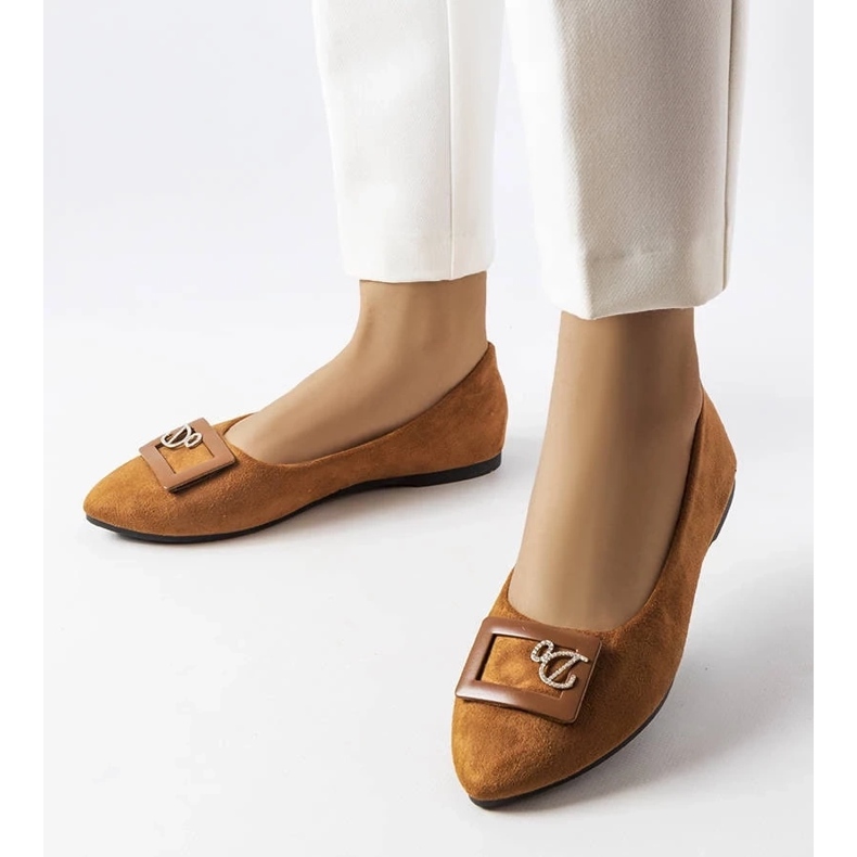 D/GMR Brązowe balerinki zdobione cyrkoniami Fleming