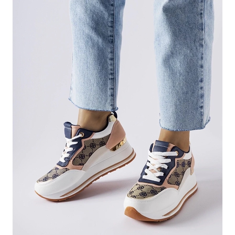 D/GMR Biało-różowe sneakersy na koturnie Rouxi białe