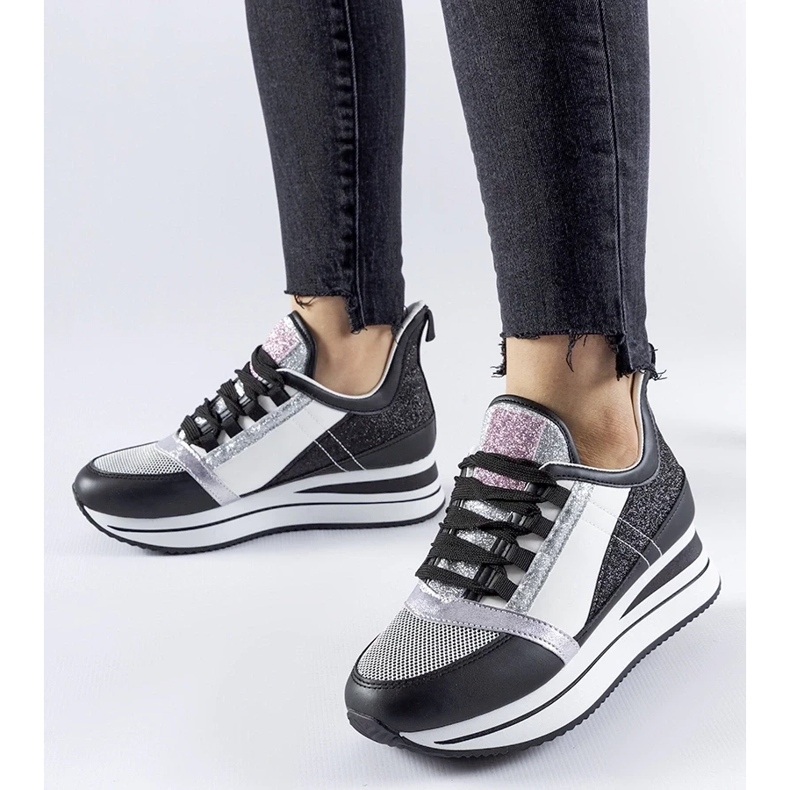 D/GMR Czarne brokatowe sneakersy na platformie Marce