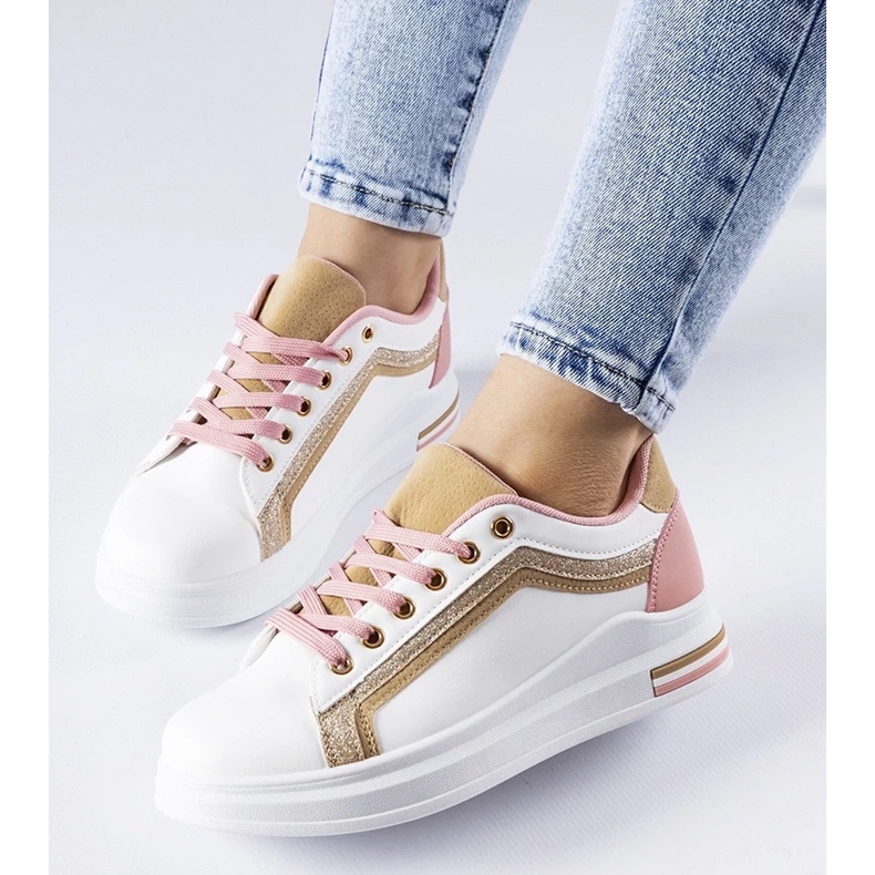 D/GMR Biało-różowe sneakersy na platformie Mayfield ze złotymi elementami białe