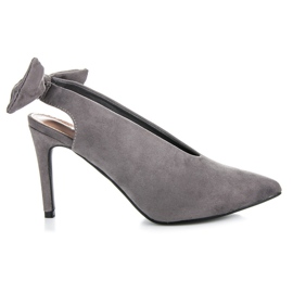 Cm Paris Zamszowe czółenka z kokardką szare