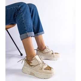 D/CEO Beżowe sneakersy damskie z brokatem Agar beżowy