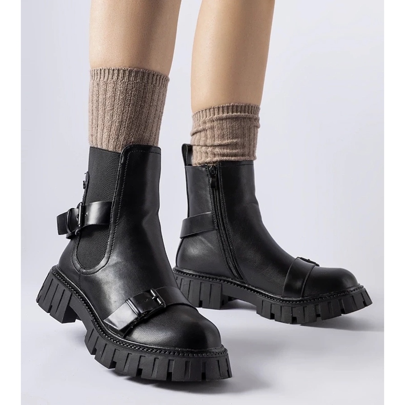 D/CEO Czarne botki na masywnej podeszwie Fontarine