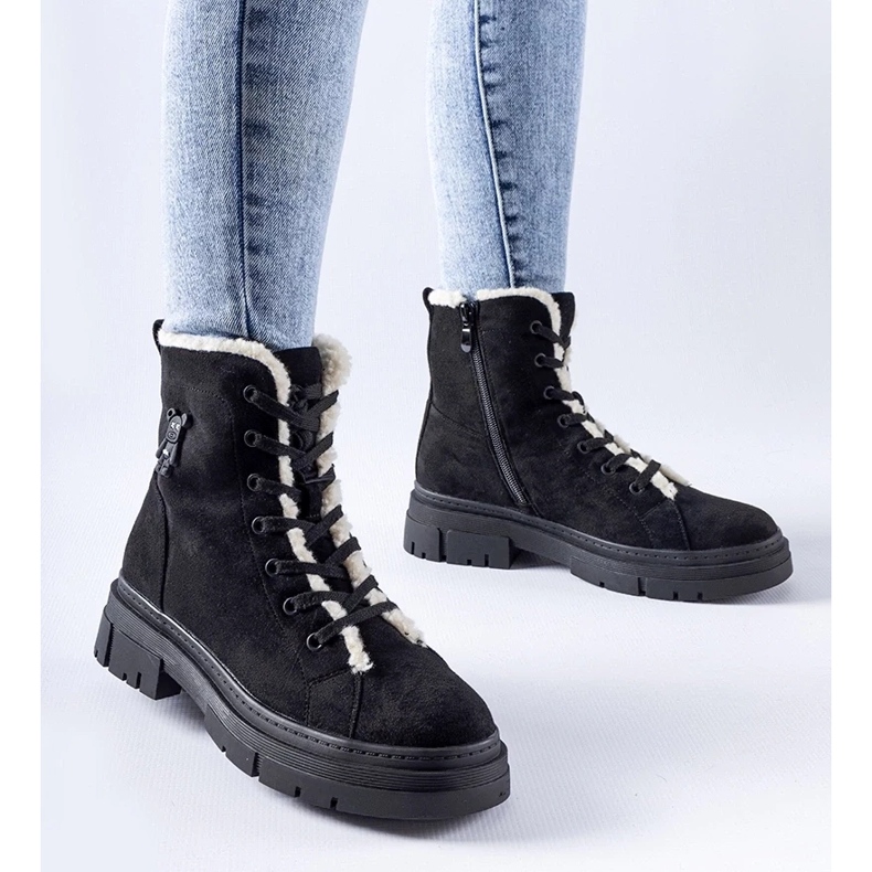 D/CEO Czarne botki ocieplane z eko-zamszu Pompei