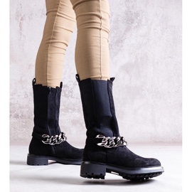 D/CEO Czarne botki damskie zdobione łańcuchem Yasarna