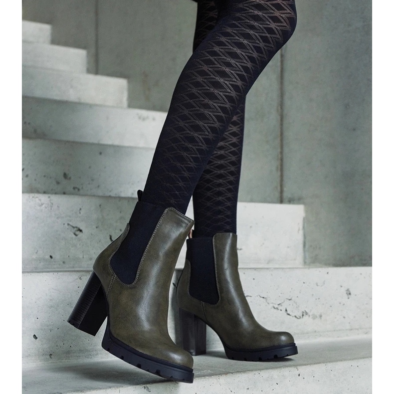 D/CEO Zielone wsuwane botki na słupku z eko-skóry Motena