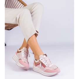 D/CEO Różowe sneakersy sportowe na platformie zdobione brokatem Malta