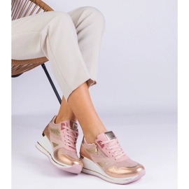 D/CEO Różowe sneakersy sportowe na platformie zdobione brokatem i metaliczna wstawką Evklada