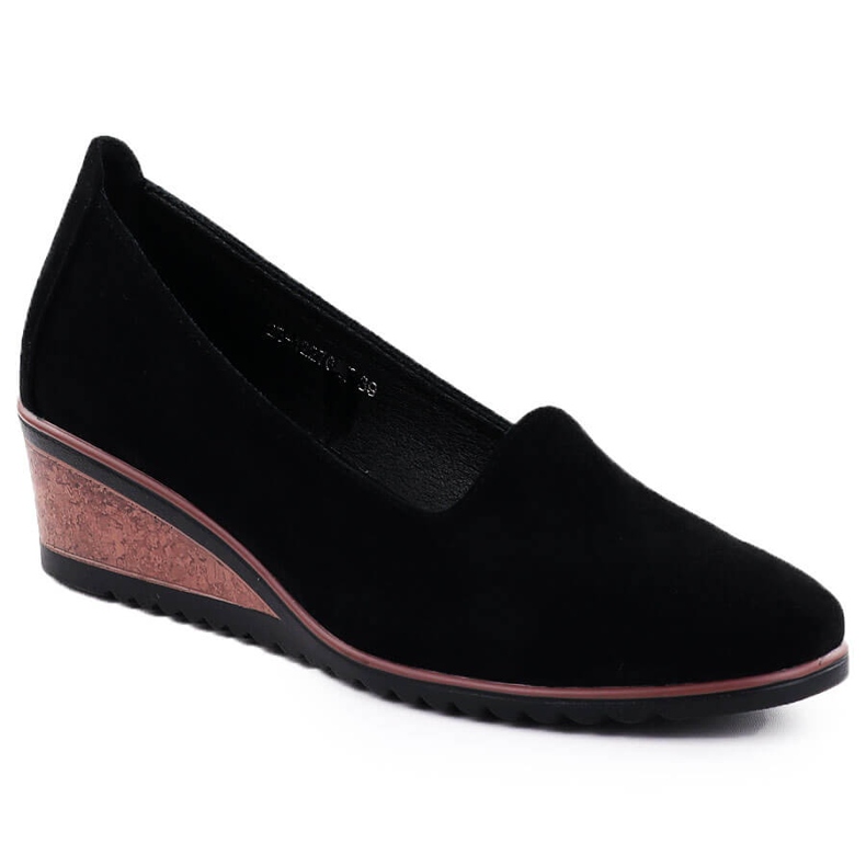 Półbuty na koturnie zamszowe czarne Potocki SZ12276