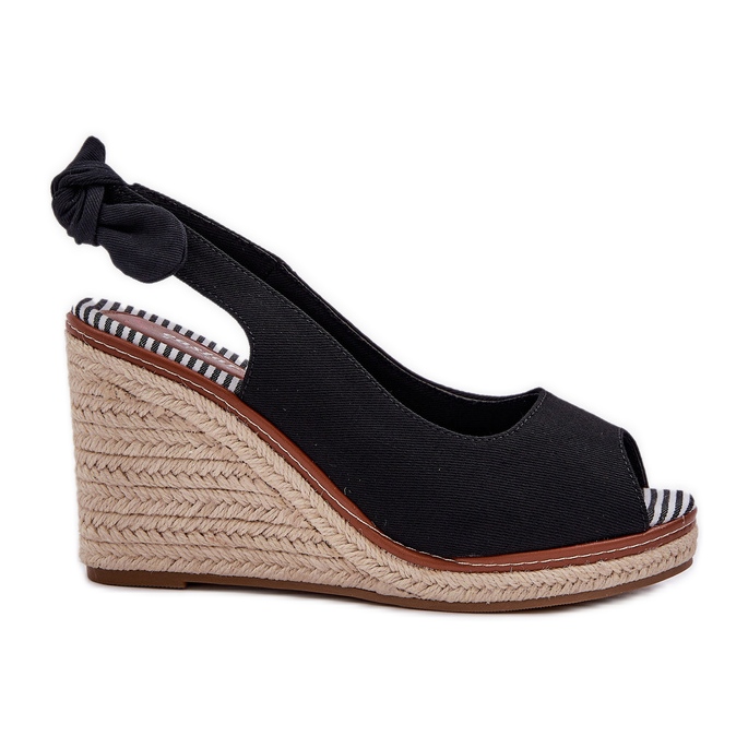 Sandały Na Koturnie Z Plecionką Czarne