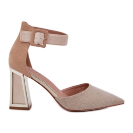 Sandały Na Słupku Ze Szpiczastymi Noskami Beżowe beżowy