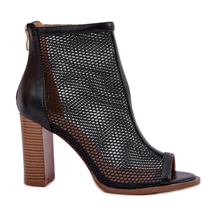 Sandały Na Słupku Z Cholewką Czarne