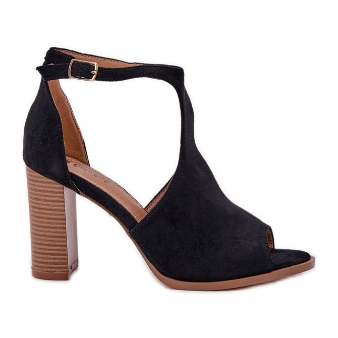 Sandały Na Słupku Z Eko Zamszu Czarne
