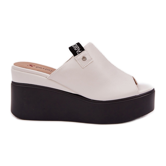 Klapki Na Platformie I Koturnie Eko Skórzane Białe