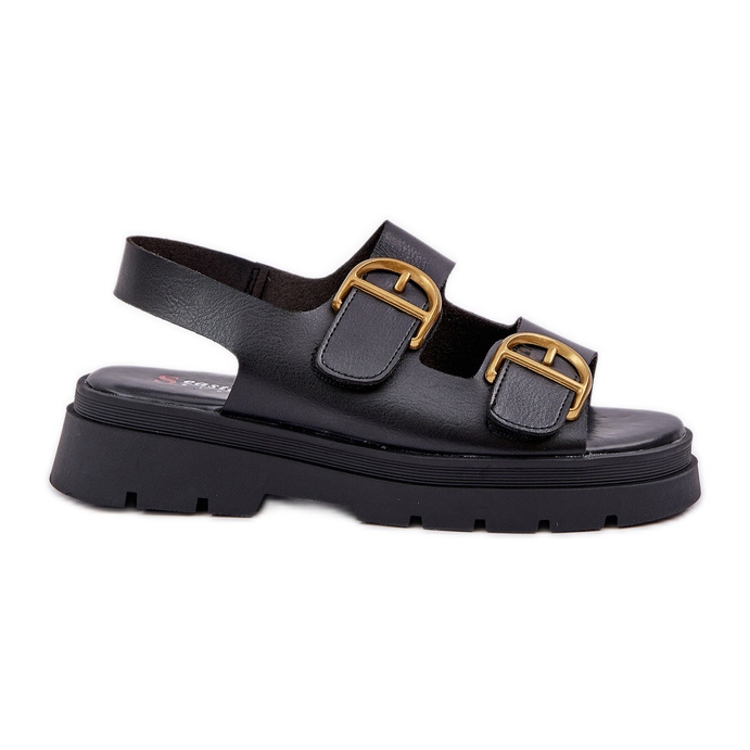 Eko Skórzane Sandały Z Klamrami Czarne