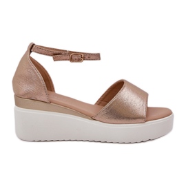 Lekkie Sandały Na Platformie I Delikatnym Koturnie Złote złoty