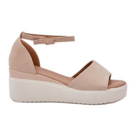 Lekkie Sandały Na Platformie I Delikatnym Koturnie Jasnobeżowe beżowy