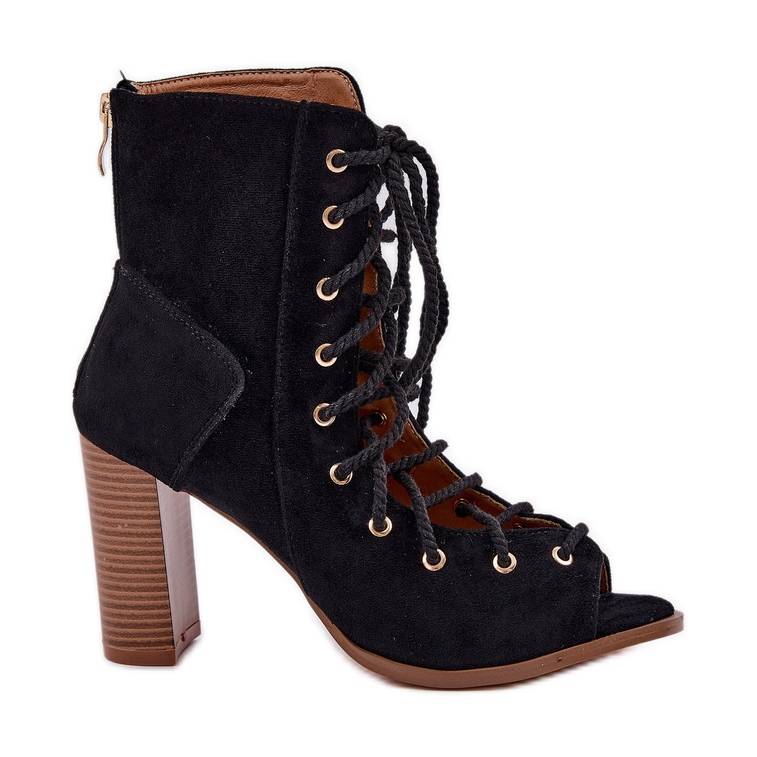 Sandały Na Słupku Z Cholewką I Sznurowaniem Czarne