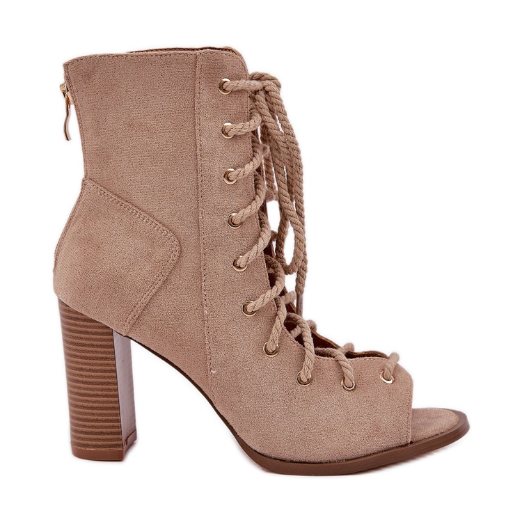 Sandały Na Słupku Z Cholewką I Sznurowaniem Beżowe beżowy