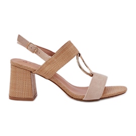 Sandały Na Słupkowym Obcasie Beżowe beżowy