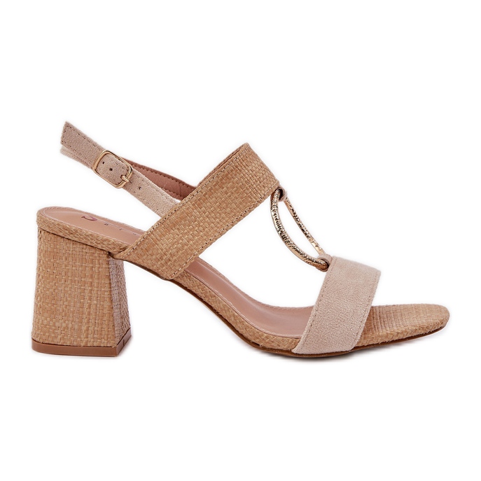 Sandały Na Słupkowym Obcasie Beżowe beżowy