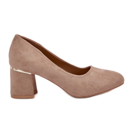 Czółenka Z Eko Zamszu Na Słupku Ciemnobeżowe beżowy