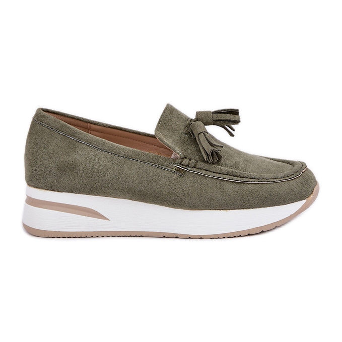 Mokasyny Na Delikatnym Koturnie Eko Zamszowe Zielone